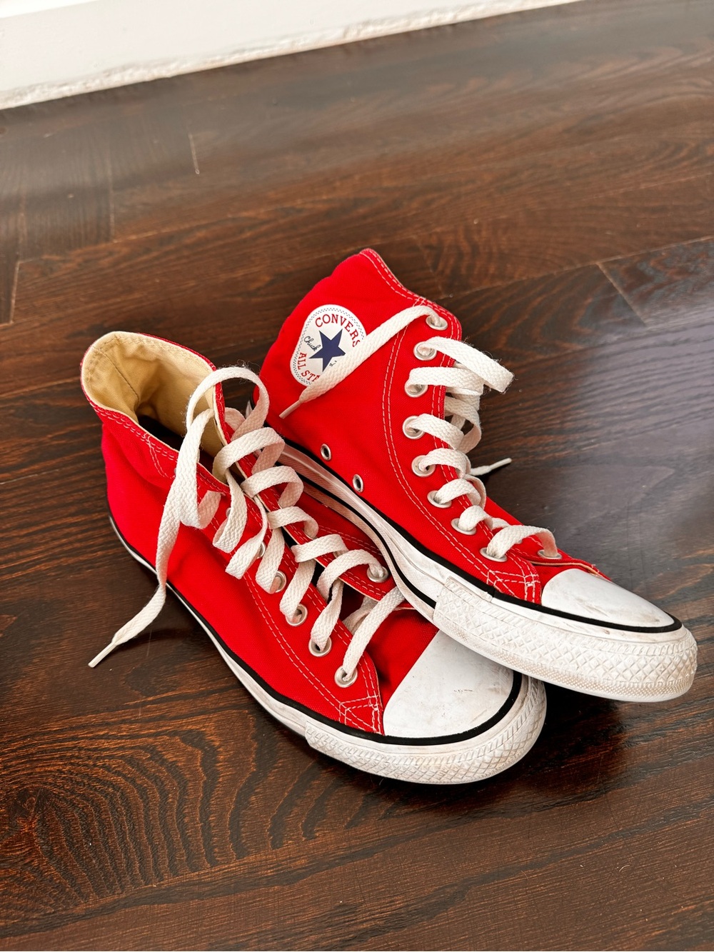 Converse Red High Top Canvas Sneakers with White Accents